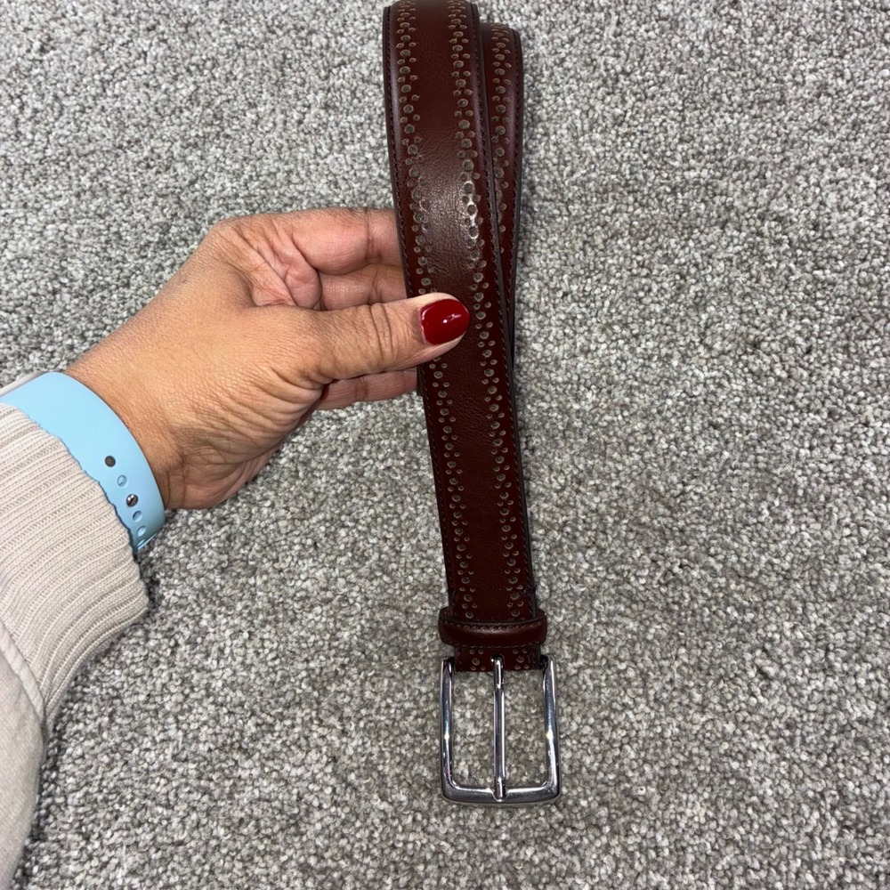 BROLETTO Mens Faux Leather Belt Size 34 Brown Perforated Casual Dress Buckle‎
